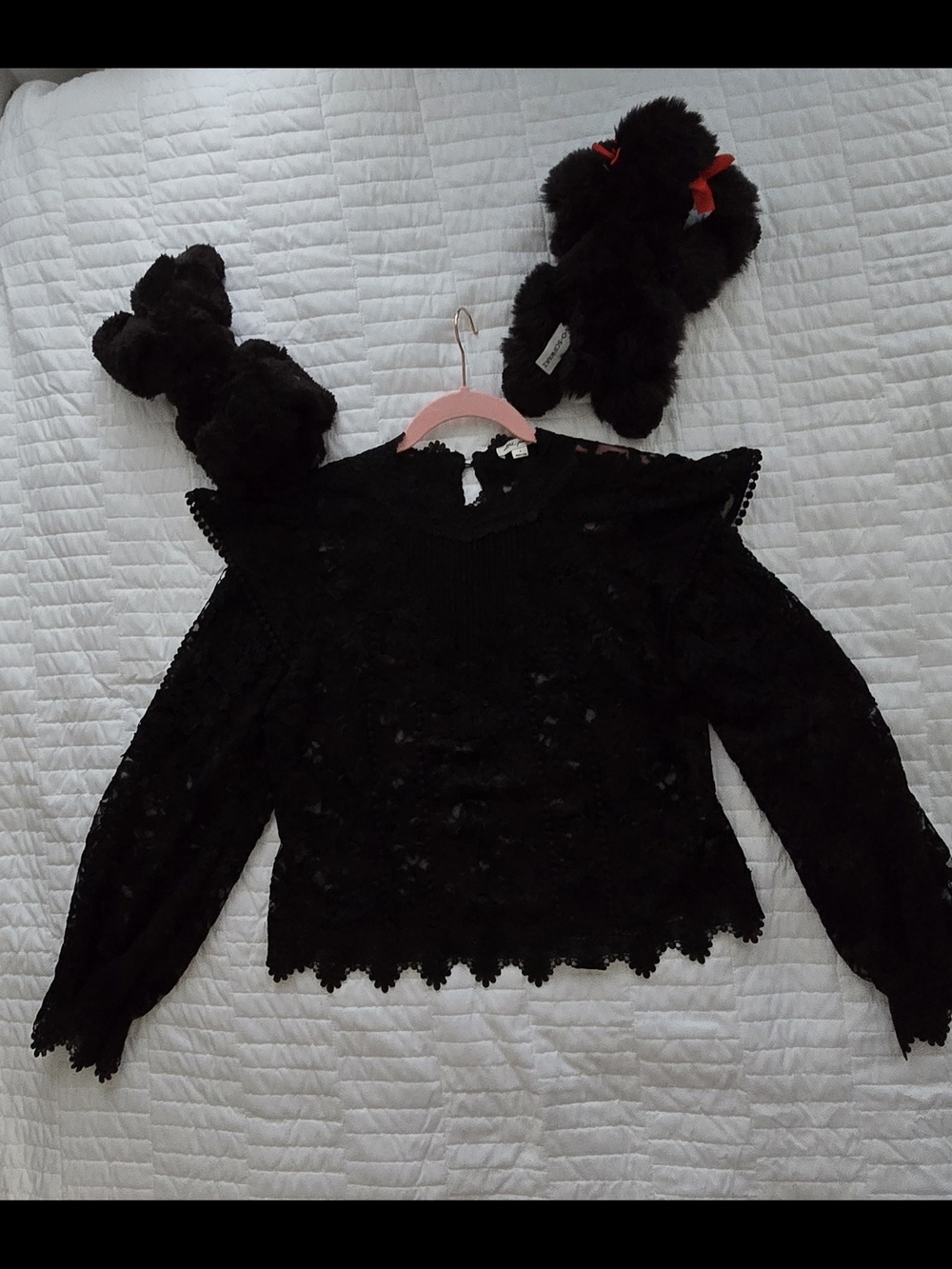 NWOT: Ultra Pink: Black Lace Long-Sleeve Blouse - Elegant Sheer Top - Picture 2 of 11
